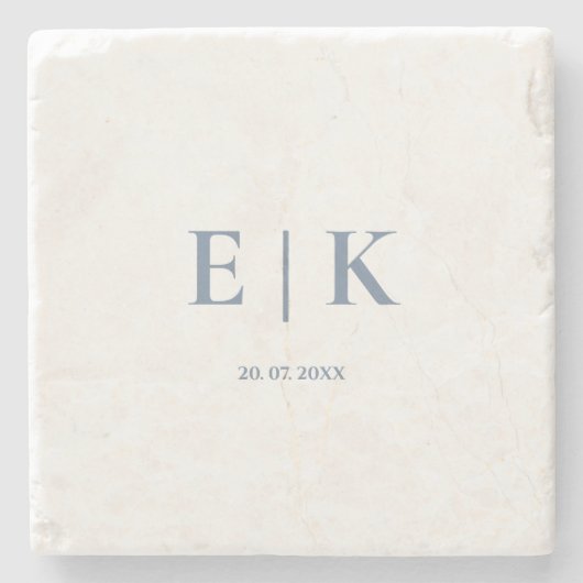 Dusty Blue Monogram Wedding Steinuntersetzer (Vorderseite)