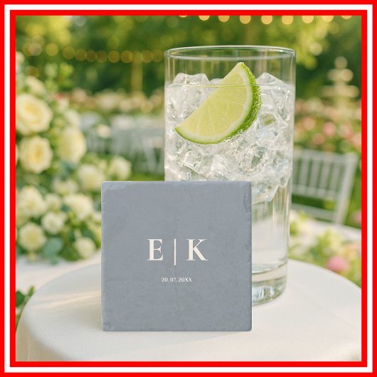 Dusty Blue Monogram Wedding Steinuntersetzer