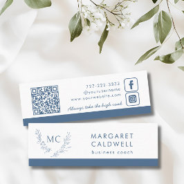 Dusty Blue Monogram Wreath Mini Visitenkarte