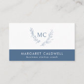 Dusty Blue Monogram Wreath Visitenkarte (Vorderseite)