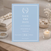 Dusty blue monogram wreath wedding save the date