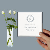 Dusty Blue Monogram Wreath White Dinner Cocktail Serviette