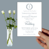 Dusty Blue Monogram Wreath White Wedding Einladung