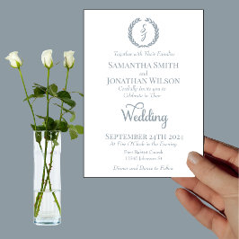 Dusty Blue Monogram Wreath White Wedding Einladung