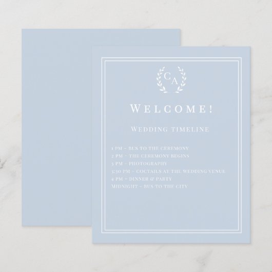 Dusty blue monogrammed wedding program details (Vorne/Hinten)