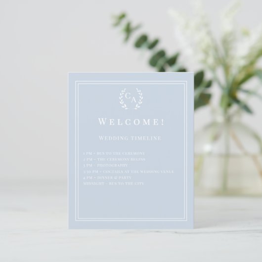 Dusty blue monogrammed wedding program details (Stehend Vorderseite)