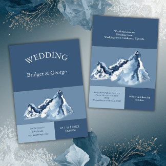 Dusty Blue Mountain Landscape Modern Wedding Einladung