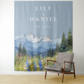 Dusty Blue Mountain Wedding Foto Hintergrund Wandteppich (Beispiel)