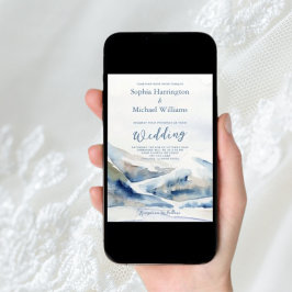 Dusty Blue Mountains Hochzeit Einladung QR Code
