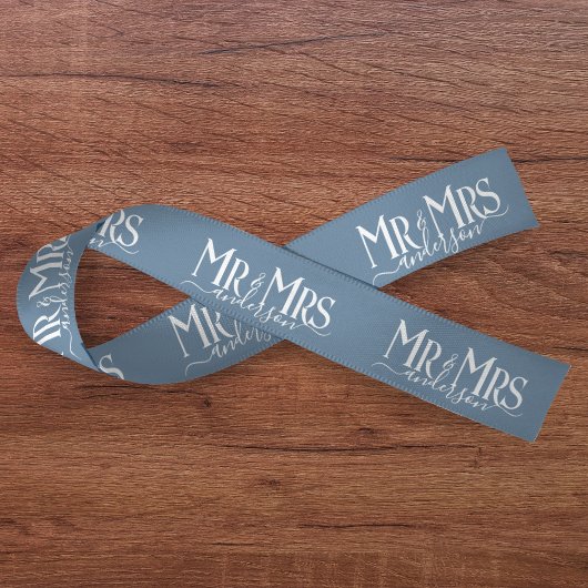 Dusty Blue Mr & Mrs Newlywed Couple Wedding Satinband