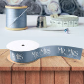 Dusty Blue Mr & Mrs Newlywed Couple Wedding Satinband