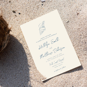 Dusty Blue Muschel Beach Ocean Hochzeit in Urlaubs Einladung