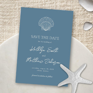 Dusty Blue Muschel Beach Ocean Hochzeit in Urlaubs Save The Date