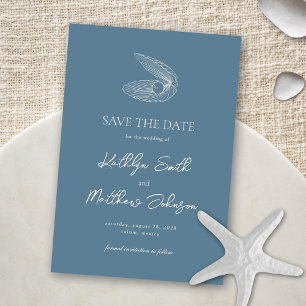 Dusty Blue Muschel Beach Ocean Hochzeit in Urlaubs Save The Date