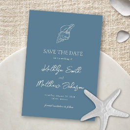 Dusty Blue Muschel Beach Ocean Hochzeit in Urlaubs Save The Date