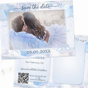 Dusty Blue Music Theme Foto Save the Date Ankündigungspostkarte