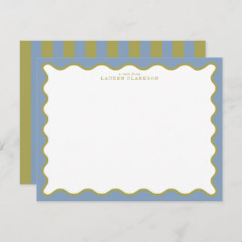 Dusty Blue & Mustard Wavy Border Note Card Einladung