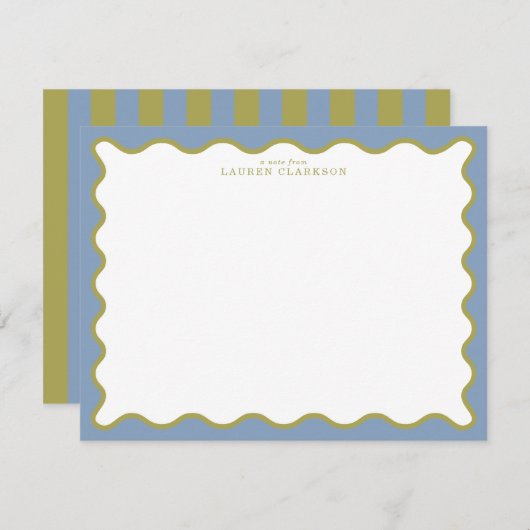 Dusty Blue & Mustard Wavy Border Note Card Einladung (Vorne/Hinten)