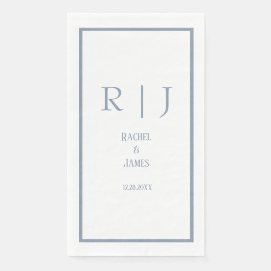 Dusty Blue Name Monogram Simple Elegante Wedding Serviette (Vorderseite)