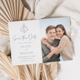 Dusty Blue Nautical Anchor Monogram Wedding Foto Save The Date