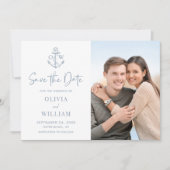 Dusty Blue Nautical Anchor Monogram Wedding Foto Save The Date (Vorderseite)