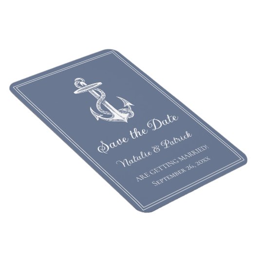 Dusty Blue Nautical Anchor Speichern Sie das Date  Magnet (Rechte Seite)