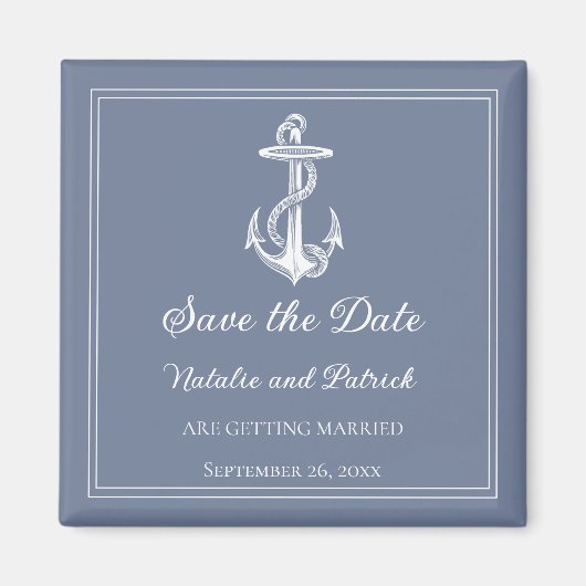 Dusty Blue Nautical Anchor Speichern Sie das Date  Magnet (Vorne)