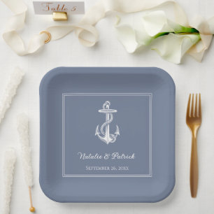 Dusty Blue Nautical Anchor Wedding Paper Teller