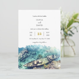 Dusty Blue Nautical Shipwreck Coral Beach Hochzeit Einladung