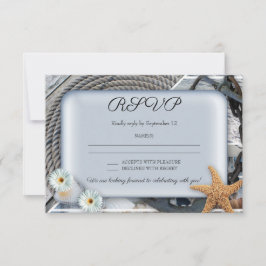 Dusty Blue Nautical Wedding RSVP Card Einladung