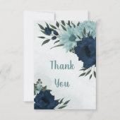 Dusty blue & navvy Blume botanisch Dankeskarte (Vorderseite)