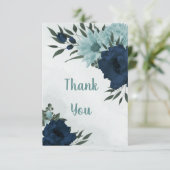 Dusty blue & navvy Blume botanisch Dankeskarte (Stehend Vorderseite)