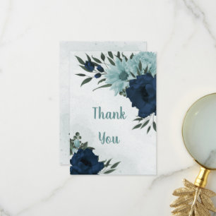 Dusty blue & navvy Blume botanisch Dankeskarte