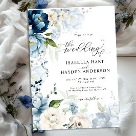 Dusty Blue Navy Beige alle in 1 QR Code Hochzeit Einladung