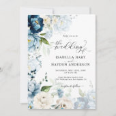 Dusty Blue Navy Beige alle in 1 QR Code Hochzeit Einladung (Vorderseite)