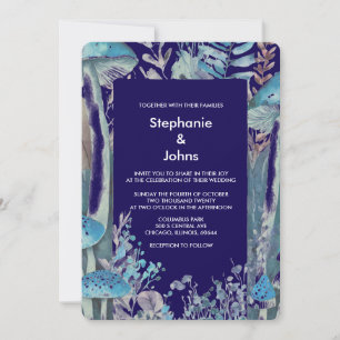 Dusty Blue Navy Blue Woodland Mushroom Wedding Einladung