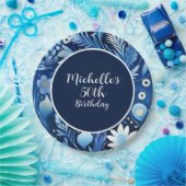 Dusty Blue Navy Blume 50. Geburtstag Pappteller (Party)