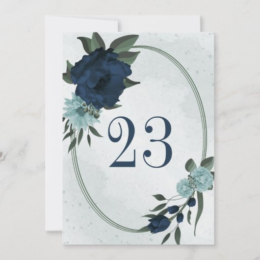 Dusty blue & navy Blume geometrische Tischnummer (Vorderseite)