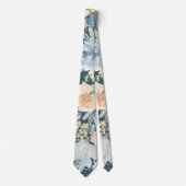 Dusty Blue Navy Blume Rose Floral Neck Tie Krawatte (Vorderseite)