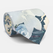 Dusty Blue Navy Blume Rose Floral Neck Tie Krawatte (Gerollt)
