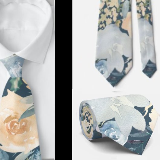 Dusty Blue Navy Blume Rose Floral Neck Tie Krawatte