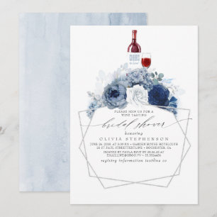 Dusty Blue Navy Blume Weinverkostung Brautparty Einladung