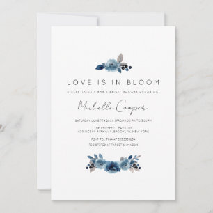 Dusty Blue Navy Blumenbridal Dusche Einladung