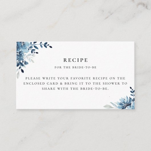 Dusty Blue Navy Blumenrezept Begleitkarte (Vorderseite)
