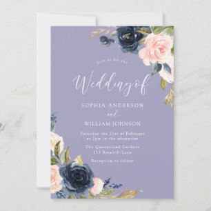 Dusty Blue Navy & Blush Blume Einladung Hochzeit