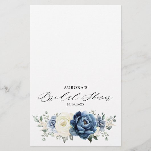 Dusty Blue Navy Champagne Brautparty Advice (Rückseite)