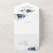 Dusty Blue Navy Champagne Elfenbein BlumenWedding All In One Einladung (Außenbereich)