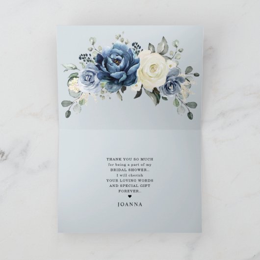 Dusty Blue Navy Champagne Elfenbein Brautparty als Dankeskarte (Innenseite)