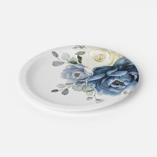 Dusty Blue Navy Champagne Elfenbein Hochzeitspap Pappteller (Schrägansicht)