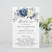Dusty Blue Navy Champagne Elfenbein Hochzeitsprogr (Stehend Vorderseite)